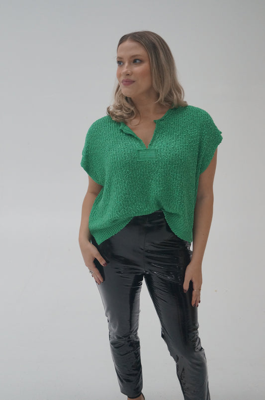 Green Sleeveless Sweater Top